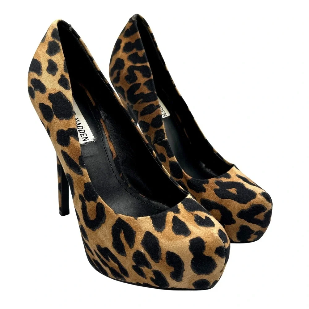 Steve Madden Nala Leopard Print‎ Stiletto Platform Pumps Heels Tan Brown Size 7